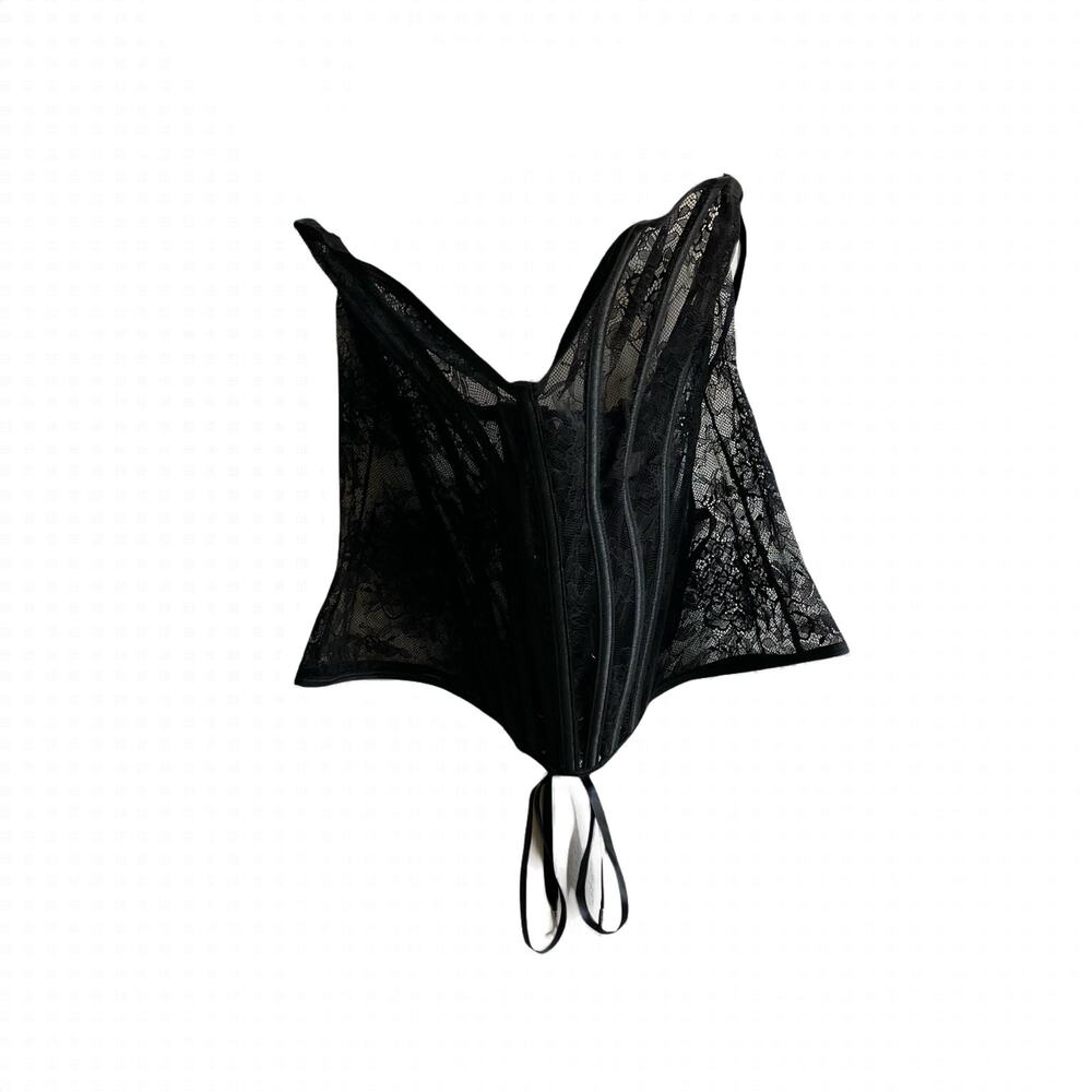 Fantasy Lingerie Lace Corset Size 2XL Black Sheer Mesh Bustier Lace Up Overbust